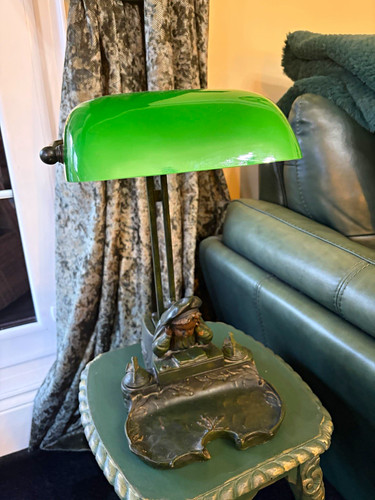 Green glass banker desk - green, banker's